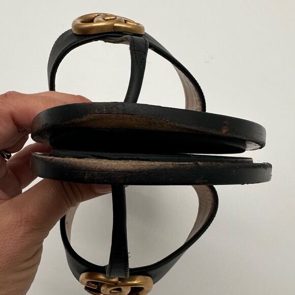 Gucci Black Leather Sandals with Gold Accent - Picture 6 of 12